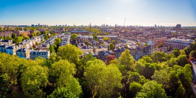 Aerial view of Kensington in the morning, London