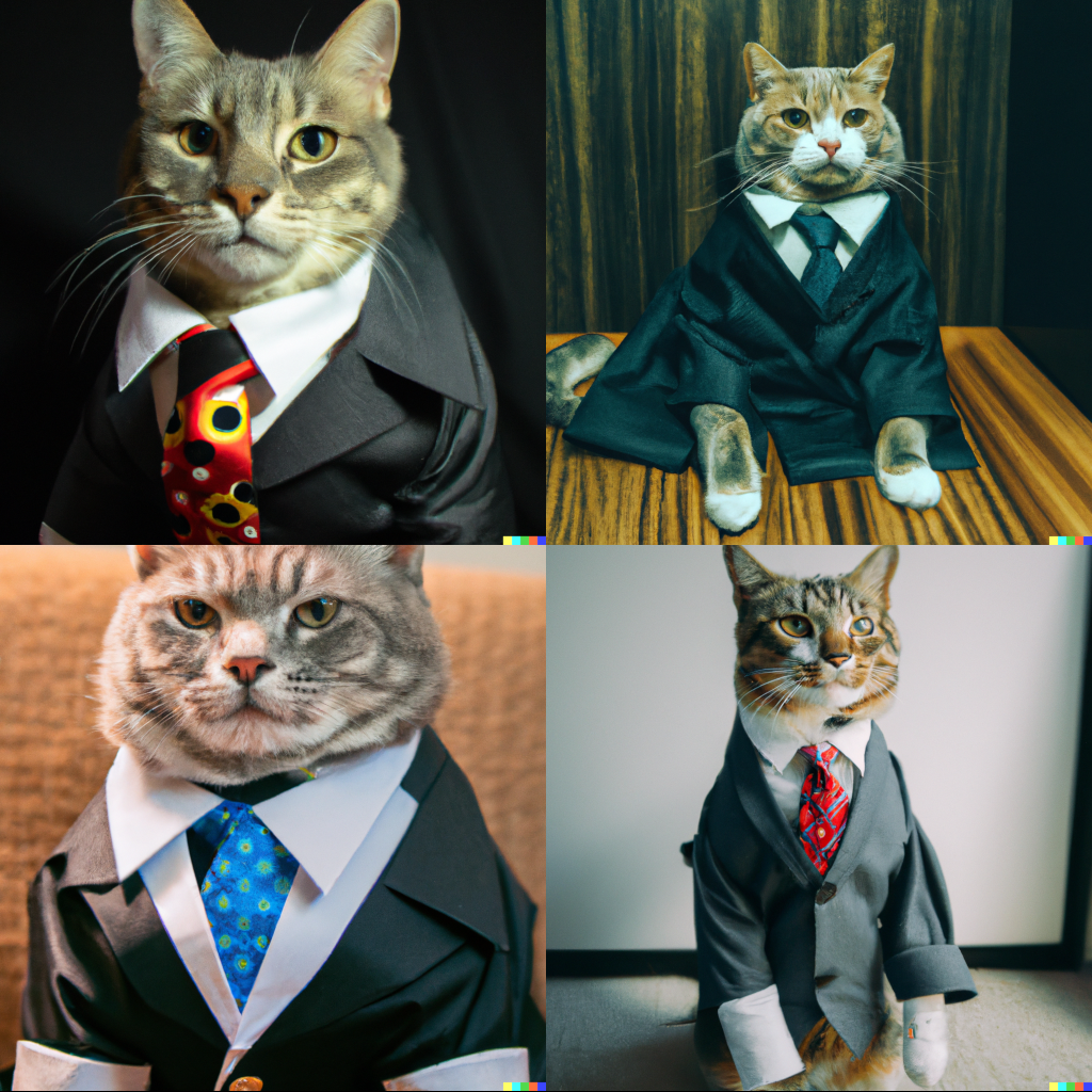 AI generated image of cats in suits