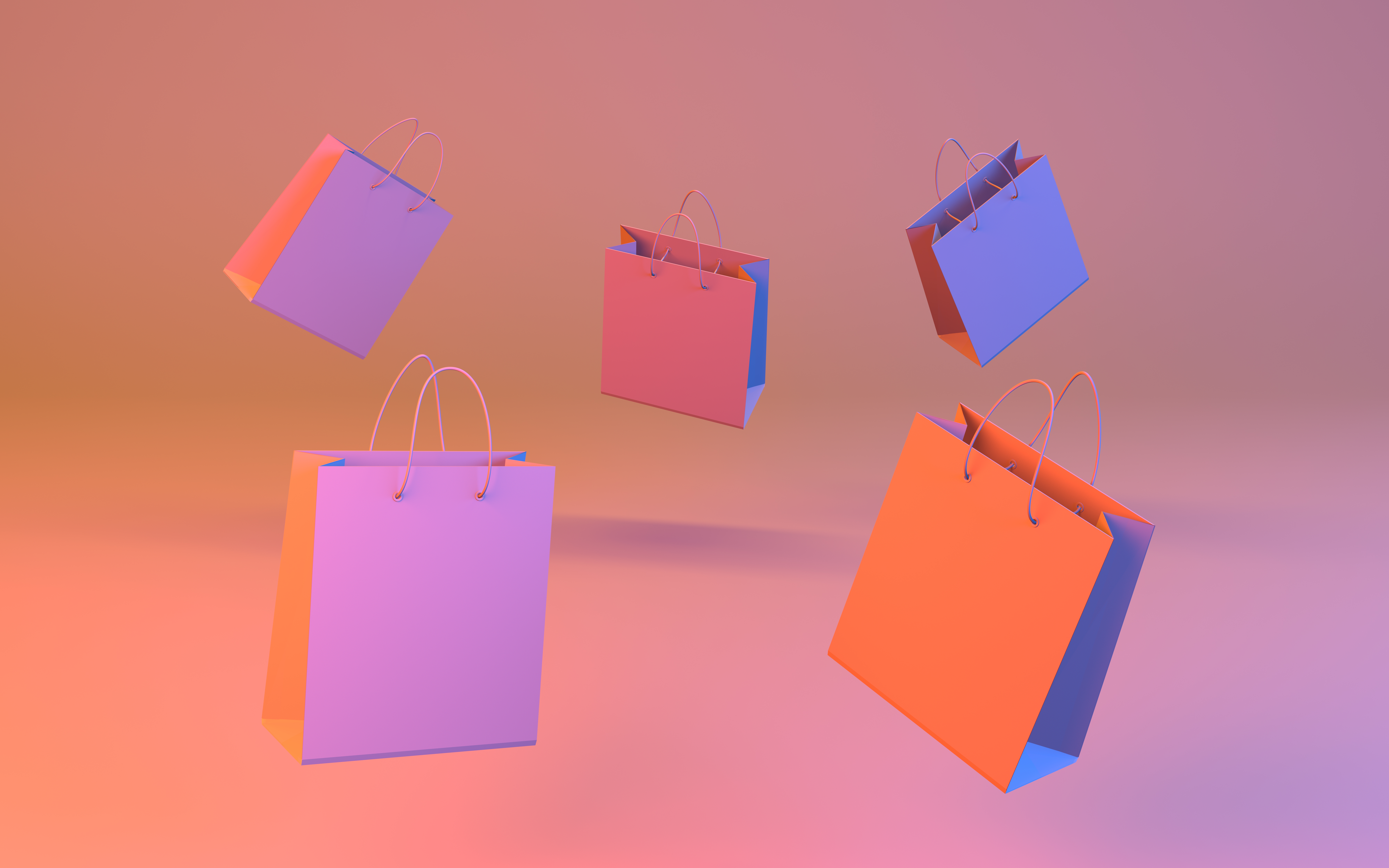 Shopping bags. Group of multicolored blank gift bags